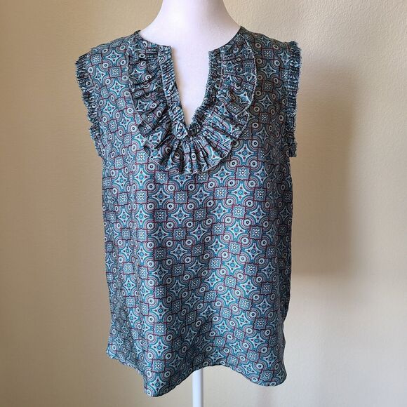 J Crew Women's Silk Shirt Tank Blouse SZ 2 Preppy Academia Business Professional - Picture 1 of 10